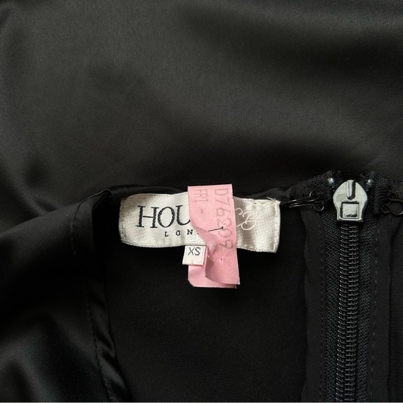 House of CB Serafina Black Satin Gown Deep-V Plunge Long Sleeve Slit Maxi XS - Picture 8 of 15